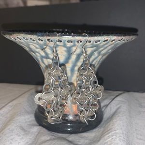 Handcrafted drop silver dangle up-cycled pc58 bike chain link jewelry earrings